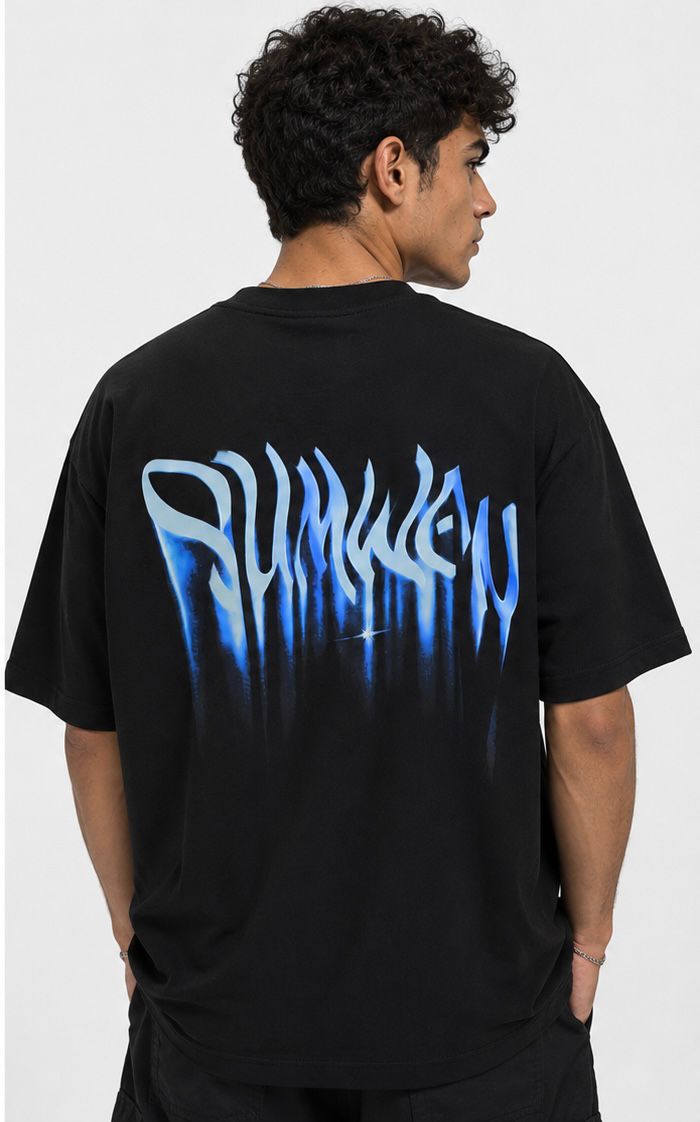 "One Piece" Liquid Blue Oversized Graphic Tee - Black