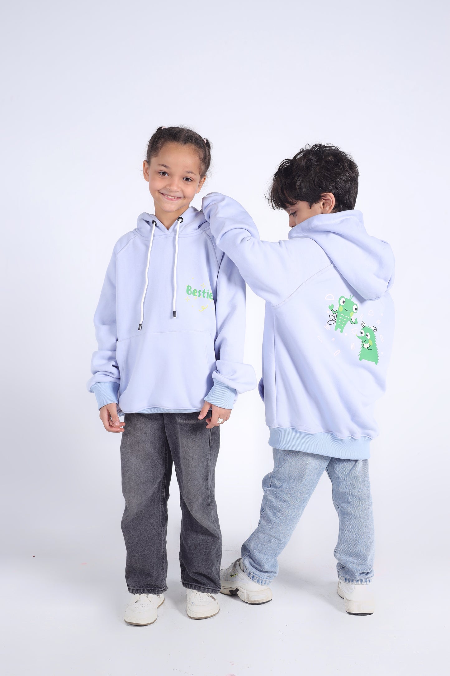 Kids' "Besties" Dinosaur Friends Hoodie (Lavender)