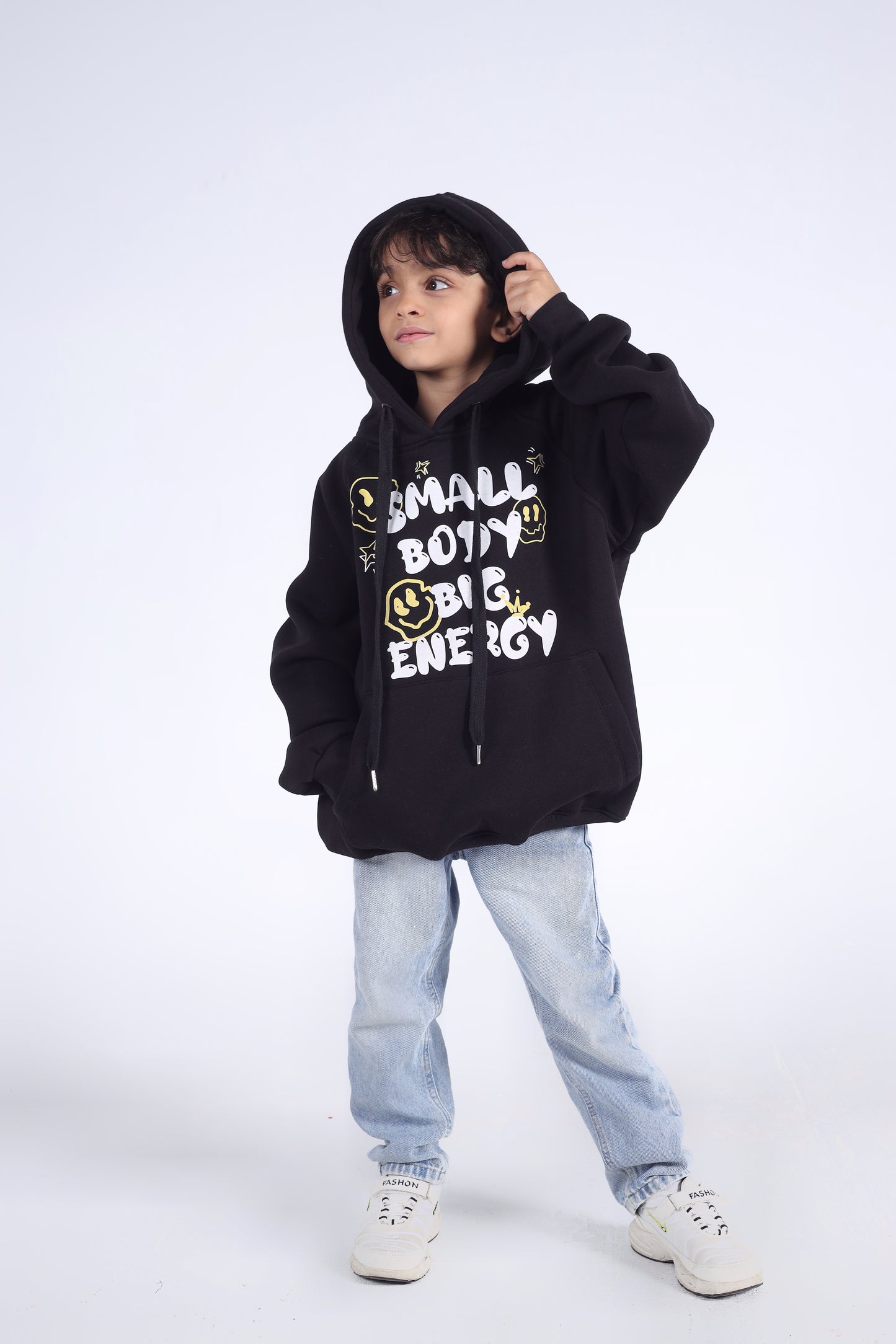 Kids' "Small Body Big Energy" Graphic Hoodie (Black)