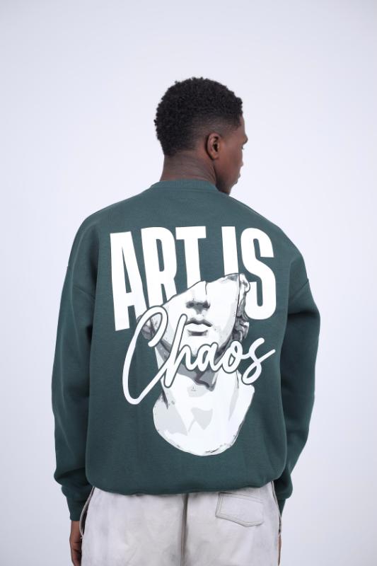 "Art is Chaos" Graphic Print Oversized Sweatshirt - Unisex Crewneck