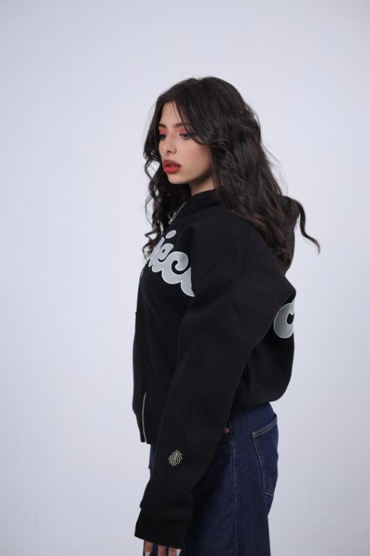 "OnePiece" Split Logo Zip-Up Hoodie - Black