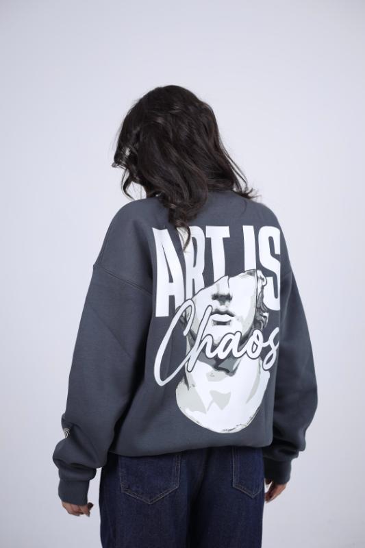 "Art is Chaos" Graphic Print Oversized Sweatshirt - Unisex Crewneck