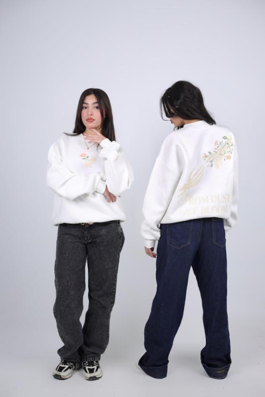 "From Dust, Love Bloom" Graphic Sweatshirt - White