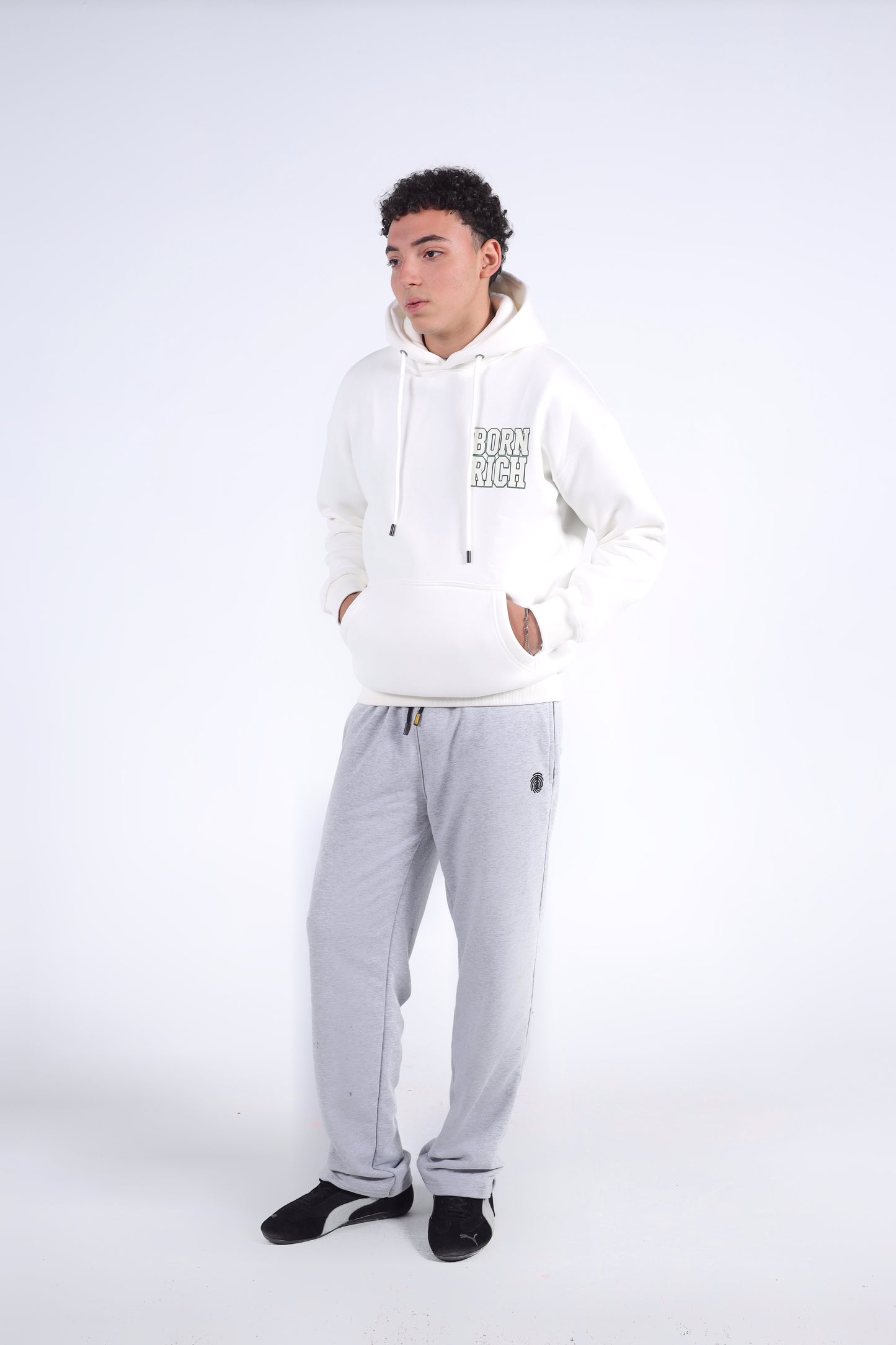 "Born Rich" Falling Money Graphic Hoodie