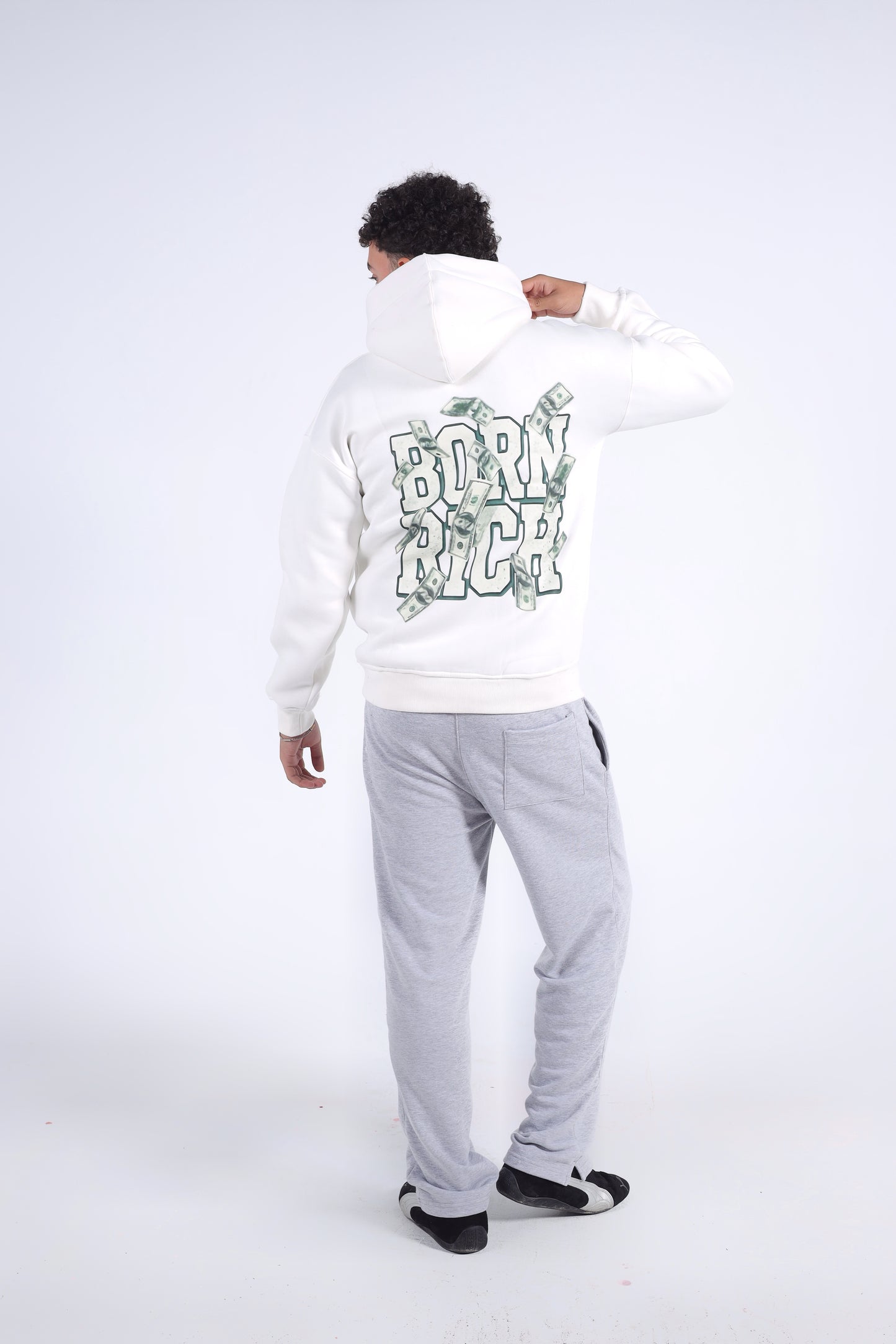 "Born Rich" Falling Money Graphic Hoodie
