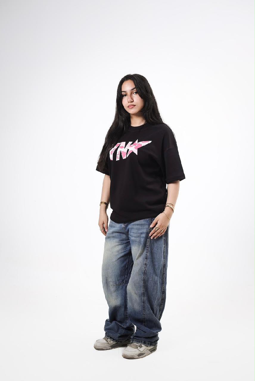 "OnePiece" YN★ Pink Camo Graphic Tee - Black
