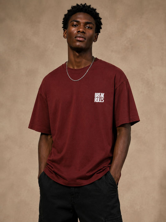 "Break Rules" Oversized Graphic Tee - Burgundy