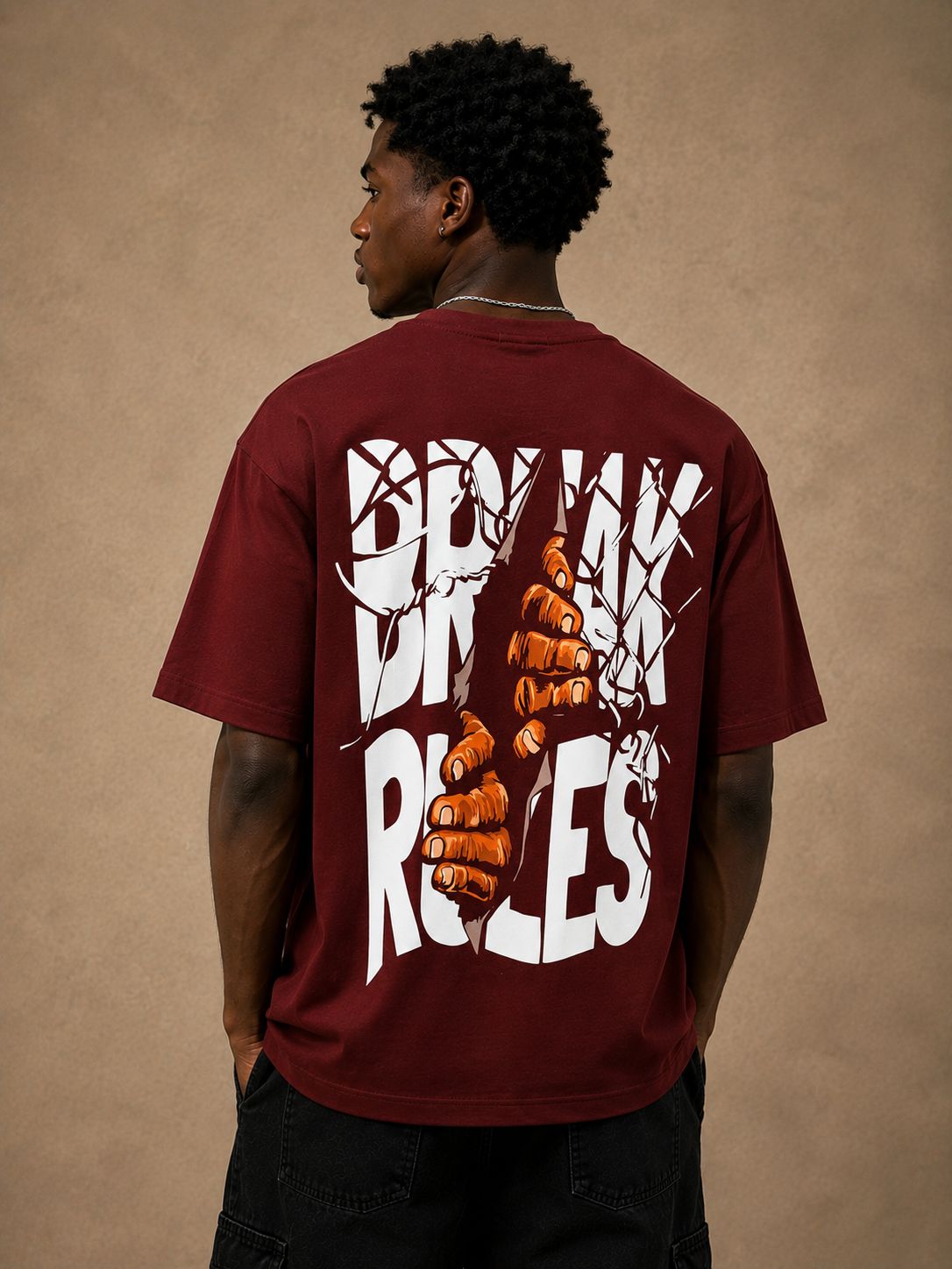 "Break Rules" Oversized Graphic Tee - Burgundy