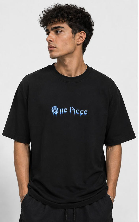 "One Piece" Liquid Blue Oversized Graphic Tee - Black