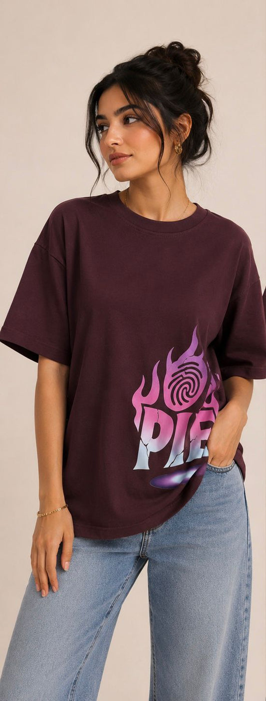 Gradient Flame Wrap-Around Graphic Tee - Dark Burgundy