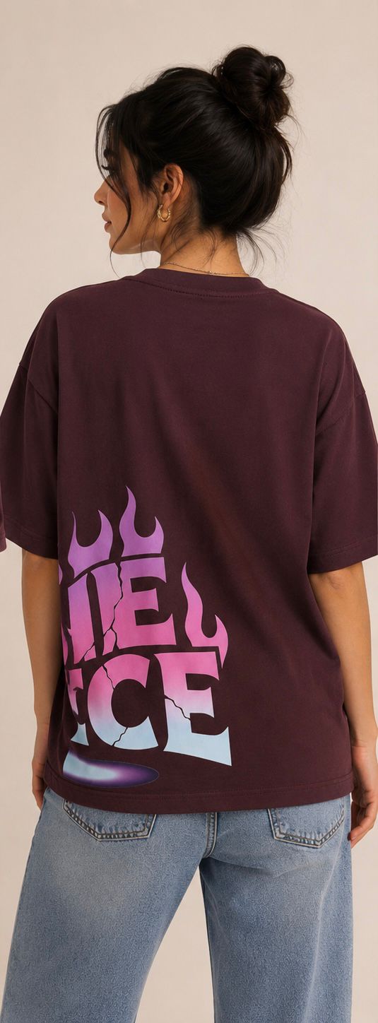 Gradient Flame Wrap-Around Graphic Tee - Dark Burgundy