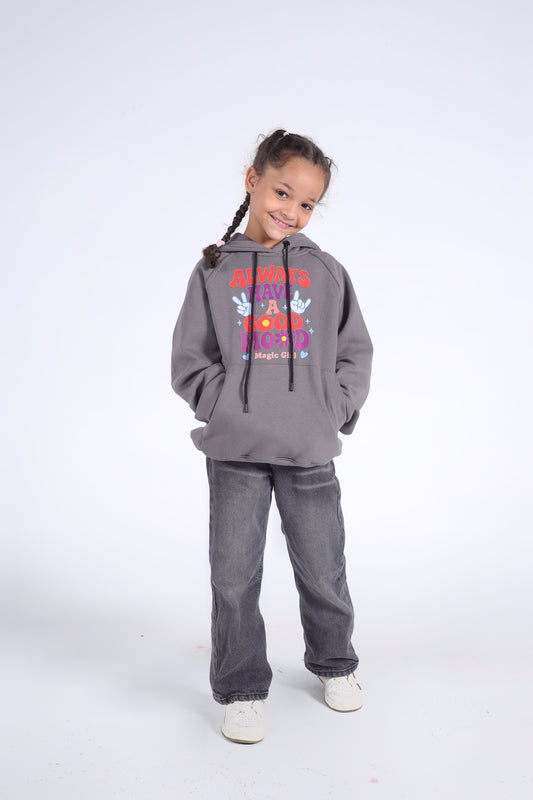 Kids' "Always a Good Mood Magic Girl" Hoodie (Charcoal Grey)