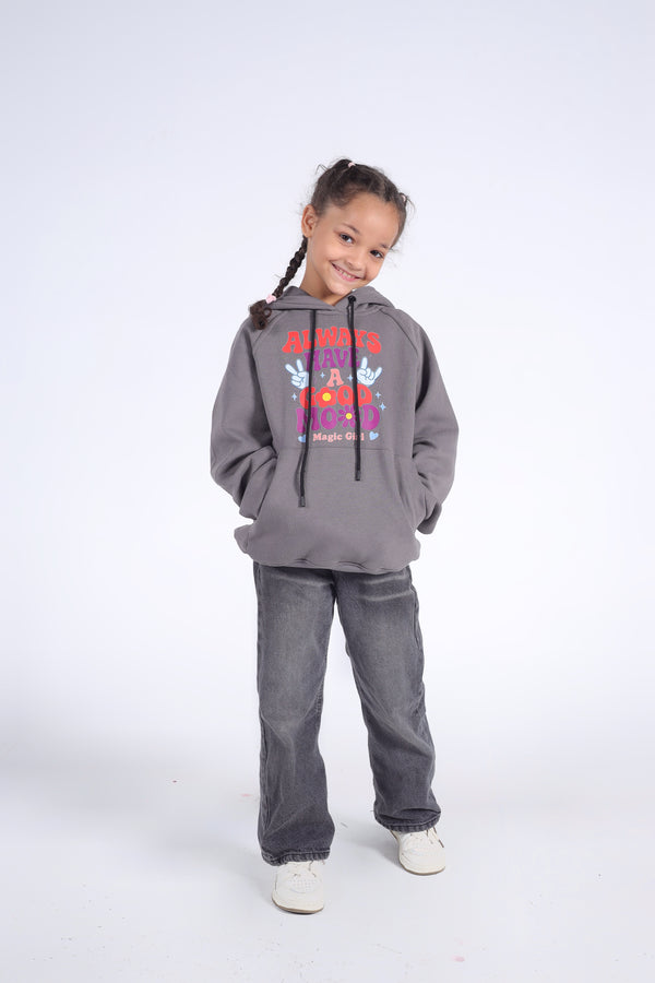 Kids' "Always a Good Mood Magic Girl" Hoodie (Charcoal Grey)