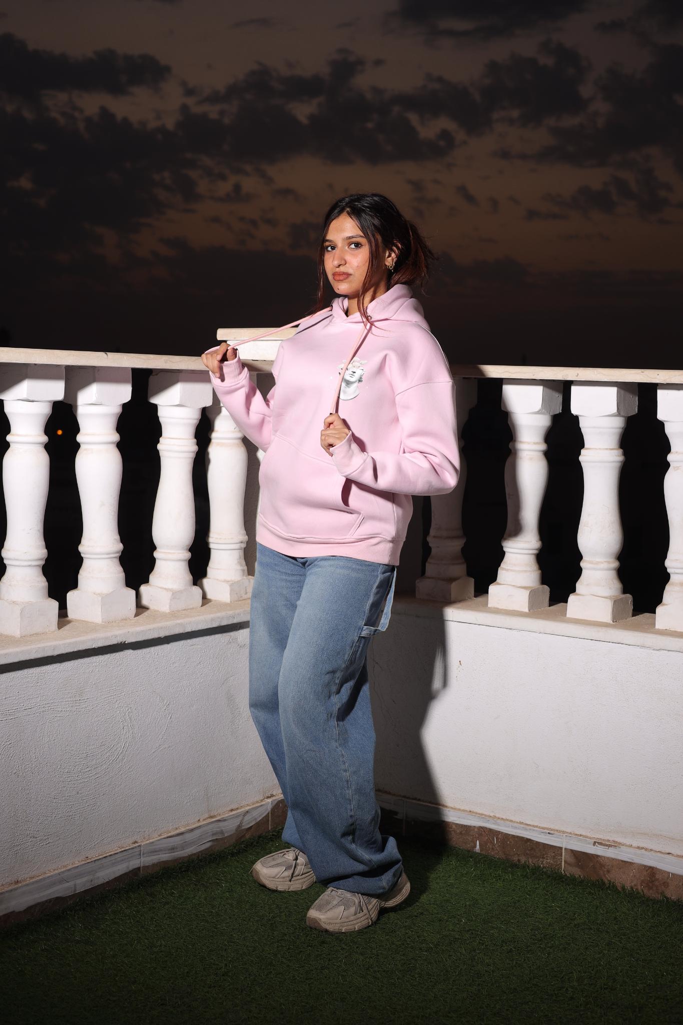 "Statue" Floral Graphic Hoodie (Aesthetic Pink)