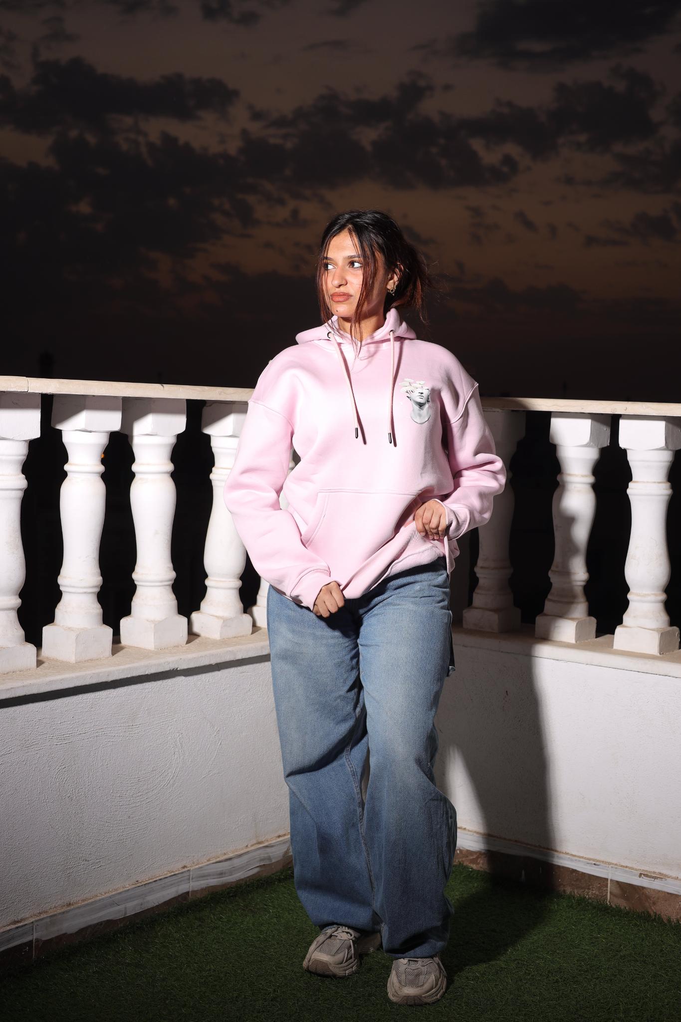 "Statue" Floral Graphic Hoodie (Aesthetic Pink)